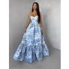 Modré společenské dlouhé šaty VENOLIA s květinovým vzorem (Veľkosť L)