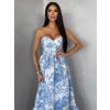 Modré společenské dlouhé šaty VENOLIA s květinovým vzorem (Veľkosť L)