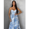 Modré spoločenské dlhé šaty VENOLIA s kvetinovým vzorom