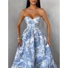 Modré společenské dlouhé šaty VENOLIA s květinovým vzorem (Veľkosť L)
