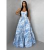 Modré společenské dlouhé šaty VENOLIA s květinovým vzorem (Veľkosť L)