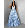 Modré spoločenské dlhé šaty VENOLIA s kvetinovým vzorom