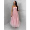 Starorůžové společenské tylové midi šaty SOLAVIE (Veľkosť L)