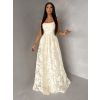 Vanilkové plesové dlouhé šaty MIRELLE s květinovým vzorem (Veľkosť L)