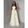 Vanilkové plesové dlouhé šaty MIRELLE s květinovým vzorem (Veľkosť L)