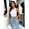 Biely rebrovaný crop top AGHACY