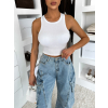 Biely rebrovaný crop top AGHACY