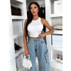 Biely rebrovaný crop top AGHACY