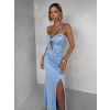 Světle modré dlouhé společenské šaty LIMONA (Veľkosť ONESIZE)