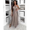Tmavě béžové dlouhé lesklé šaty MADES se zavazováním (Veľkosť ONESIZE)