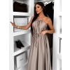 Tmavě béžové dlouhé lesklé šaty MADES se zavazováním (Veľkosť ONESIZE)