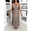 Tmavě béžové dlouhé lesklé šaty MADES se zavazováním (Veľkosť ONESIZE)