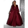 Vínové elegantní šaty WOMAN s dlouhým rukávem (Veľkosť ONESIZE)