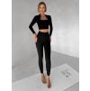 Černý sportovní crop top WALATA s dlouhým rukávem (Veľkosť L)