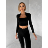 Černý sportovní crop top WALATA s dlouhým rukávem (Veľkosť L)