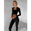 Černý sportovní crop top WALATA s dlouhým rukávem (Veľkosť L)