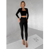 Černý sportovní crop top WALATA s dlouhým rukávem (Veľkosť L)