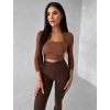 Hnědý sportovní crop top WALATA s dlouhým rukávem (Veľkosť L)