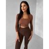 Hnědý sportovní crop top WALATA s dlouhým rukávem (Veľkosť L)