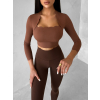 Hnědý sportovní crop top WALATA s dlouhým rukávem (Veľkosť L)