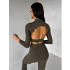 Khaki sportovní crop top SIMAROA s holými zády (Veľkosť L)