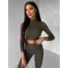 Khaki sportovní crop top SIMAROA s holými zády (Veľkosť L)