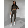 Khaki sportovní crop top SIMAROA s holými zády (Veľkosť L)
