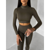 Khaki sportovní crop top SIMAROA s holými zády (Veľkosť L)