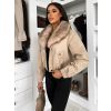 Béžová koženková bunda VERNALIS s kožešinkou (Veľkosť L)