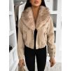 Béžová koženková bunda VERNALIS s kožešinkou (Veľkosť L)