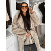Béžový dlhý faux fur kožušinový kabát SERALYN s opaskom a golierom