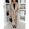 Béžový dlhý faux fur kožušinový kabát SERALYN s opaskom a golierom