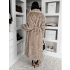 Béžový dlhý faux fur kožušinový kabát SERALYN s opaskom a golierom