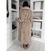 Béžový dlouhý faux fur kožešinový kabát SERALYN s páskem a límcem (Veľkosť M/L)