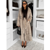 Béžový dlhý faux fur kožušinový kabát SERALYN s opaskom a golierom