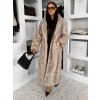 Béžový dlouhý faux fur kožešinový kabát SERALYN s páskem a límcem (Veľkosť M/L)