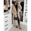 Béžový dlhý faux fur kožušinový kabát SERALYN s opaskom a golierom