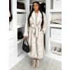 Biely dlhý faux fur kožušinový kabát SERALYN s opaskom a golierom