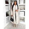 Biely dlhý faux fur kožušinový kabát SERALYN s opaskom a golierom