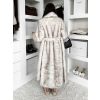 Biely dlhý faux fur kožušinový kabát SERALYN s opaskom a golierom