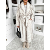 Biely dlhý faux fur kožušinový kabát SERALYN s opaskom a golierom