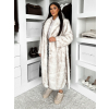Biely dlhý faux fur kožušinový kabát SERALYN s opaskom a golierom
