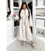 Biely dlhý faux fur kožušinový kabát SERALYN s opaskom a golierom