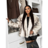 Bílý kožešinový žíhaný faux fur kabátek AVELURE (Veľkosť M/L)