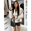 Bílý kožešinový žíhaný faux fur kabátek AVELURE (Veľkosť M/L)