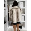 Bílý kožešinový žíhaný faux fur kabátek AVELURE (Veľkosť M/L)