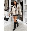 Bílý kožešinový žíhaný faux fur kabátek AVELURE (Veľkosť M/L)
