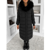 Čierna dlhá prešívaná bunda REWONA s kožúškom