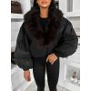 Černá zimní short bunda DRIXINA s kožíškem (Veľkosť M/L)