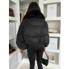 Černá zimní short bunda DRIXINA s kožíškem (Veľkosť M/L)